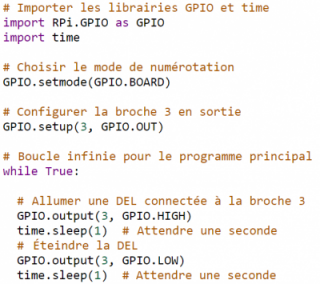 Figure 54 — Exemple de code Python pour contrôler un actuateur numérique sur Raspberry Pi