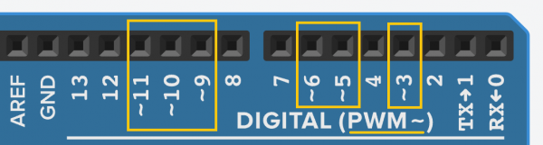 Figure 66 — Broches de sorties analogiques sur Arduino